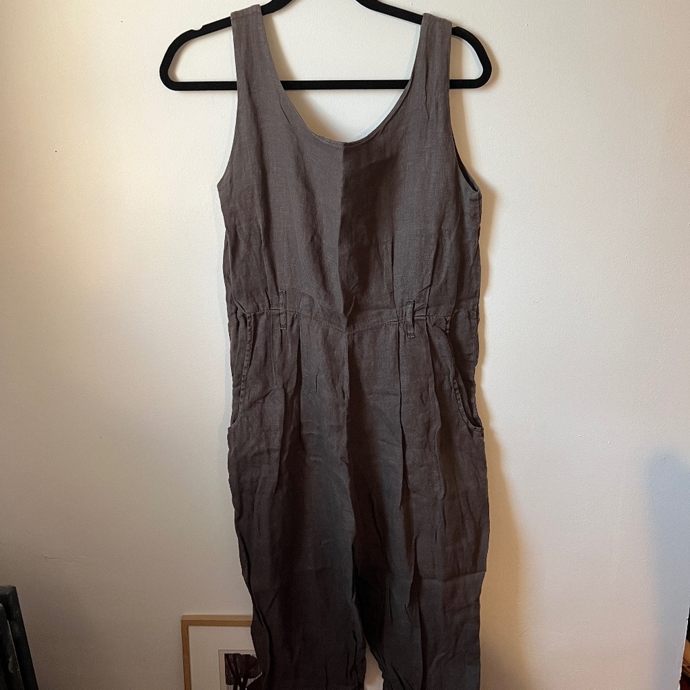 Black Crane Linen Jumpsuit (Size XS)